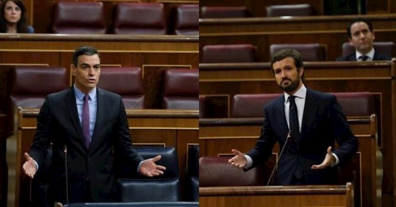 Montaje de Pedro Sánchez y Pablo Casado en la sesión de control al Gobierno en el Congreso | POOL ep montaje de pedro sanchez y pablo casado en la sesion de control al gobierno en el congreso