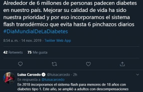 ep tuits de la ministra de sanidad maria luisa carcedo con motivo del dia mundial de la diabetes que