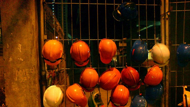 hard hats mining builders building site