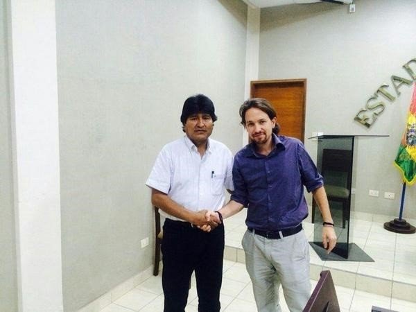 ep el presidente de bolivia evo morales y el lider de podemos pablo iglesias