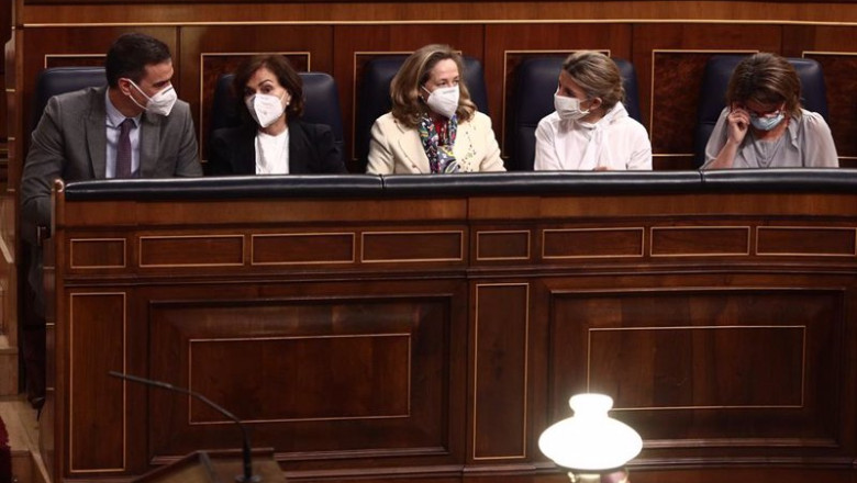 (I-D) El presidente del Gobierno, Pedro Sánchez y sus vicepresidentas Carmen Calvo, Nadia Calviño, Yolanda Diaz y Teresa Ribera, en el Pleno del Congreso | EUROPA PRESS/E. Parra. POOL - Europa Press ep i d el presidente del gobierno pedro sanchez y sus vicepresidentas carmen calvo nadia calvino