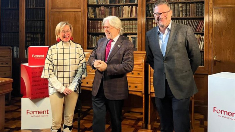 ep la vicepresidenta de foment del treball virginia guida el presidente josep sanchez llibre y el