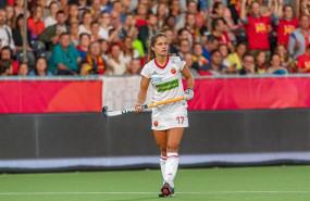 ep lola riera durante un partido de la seleccion espanola en el europeo de hockey hierba de 2019