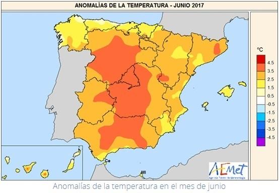 Mapa de anomalías térmicas en junio | AEMET ep mapaanomalias termicasjunio