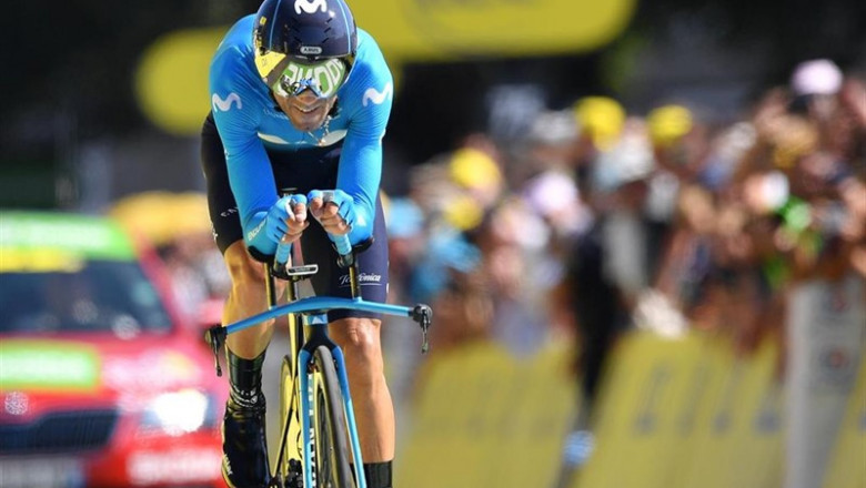 19 July 2019, France, Pau: Spanish cyclist Alejandro Valverde of Movistar Team in action during the thirteenth stage of the 106th edition of the Tour de France cycling race, a 27.2 km individual time trial in Pau. Photo: David Stockman/BELGA/dpa | David Stockman/BELGA/dpa ep 19 july 2019 france pau spanish cyclist alejandro valverde of movistar team in action during the thirteenth stage of the 106th edition of the tourfrance cycling race a 272 km individual time trial in pau photo david stockmanbelgadpa