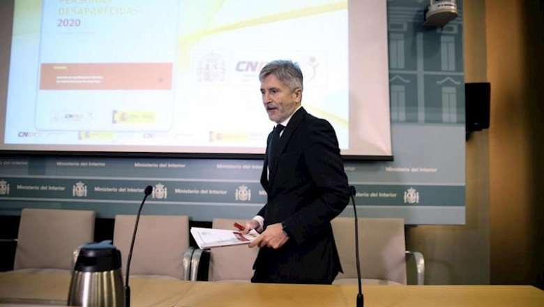 El ministro de Interior, Fernando Grande-Marlaska, a su llegada a la presentación del Informe de Personas Desparecidas en España correspondiente al año 2019 | Óscar Cañas - Europa Press ep el ministro de interior fernando grande-marlaska a su llegada a la presentacion del informe de