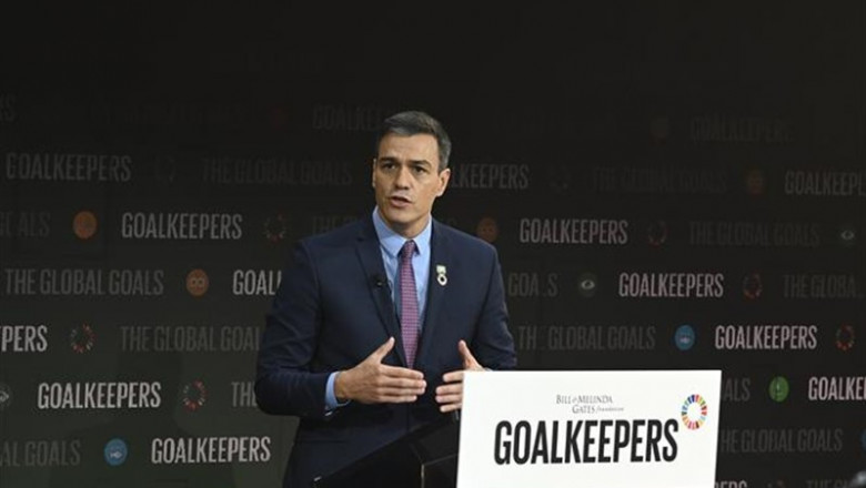 El presidente del Gobierno en funciones, Pedro Sánchez, durante su intervención en el acto Goalkeepers sobre lucha contra la desigualdad global, de la Fundación Bill y Melinda Gates, en Nueva York (EE.UU), a 25 de septiembre de 2019. | Moncloa ep el presidente del gobierno en funciones pedro sanchez durante su intervencion en el acto