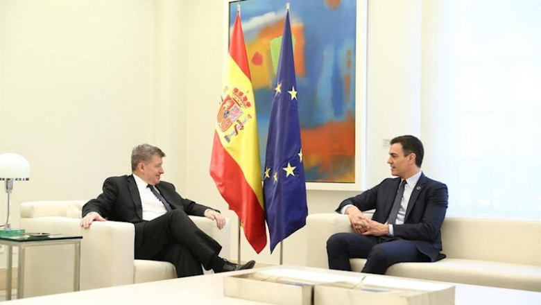 El presidente del Gobierno, Pedro Sánchez, y el director general de la OIT, Guy Ryder | MONCLOA ep el presidente del gobierno pedro sanchez y el director general de la oit guy ryder