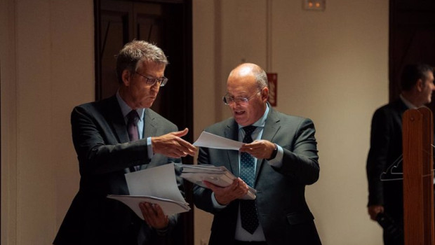 ep el presidente del pp alberto nunez feijoo i y el portavoz del pp miguel tellado d en el congreso