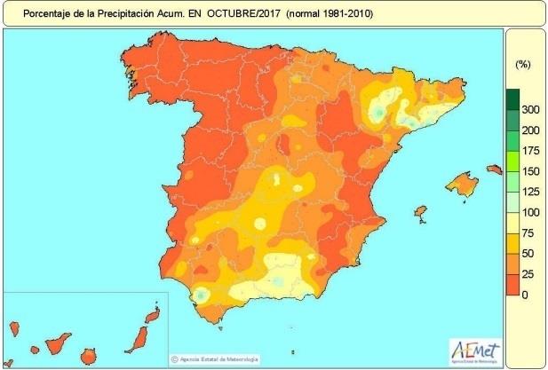 Mapa de lluvias acumuladas en España durante el mes de octubre | EUROPA PRESS ep mapalluvias acumuladasespana durantemesoctubre