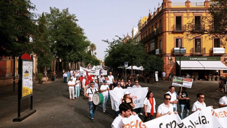 Trabajadores de Abengoa se manifiestan en Sevilla, en una imagen de archivo. | EUROPA PRESS ep trabajadores de abengoa se manifiestan en sevilla en una imagen de archivo