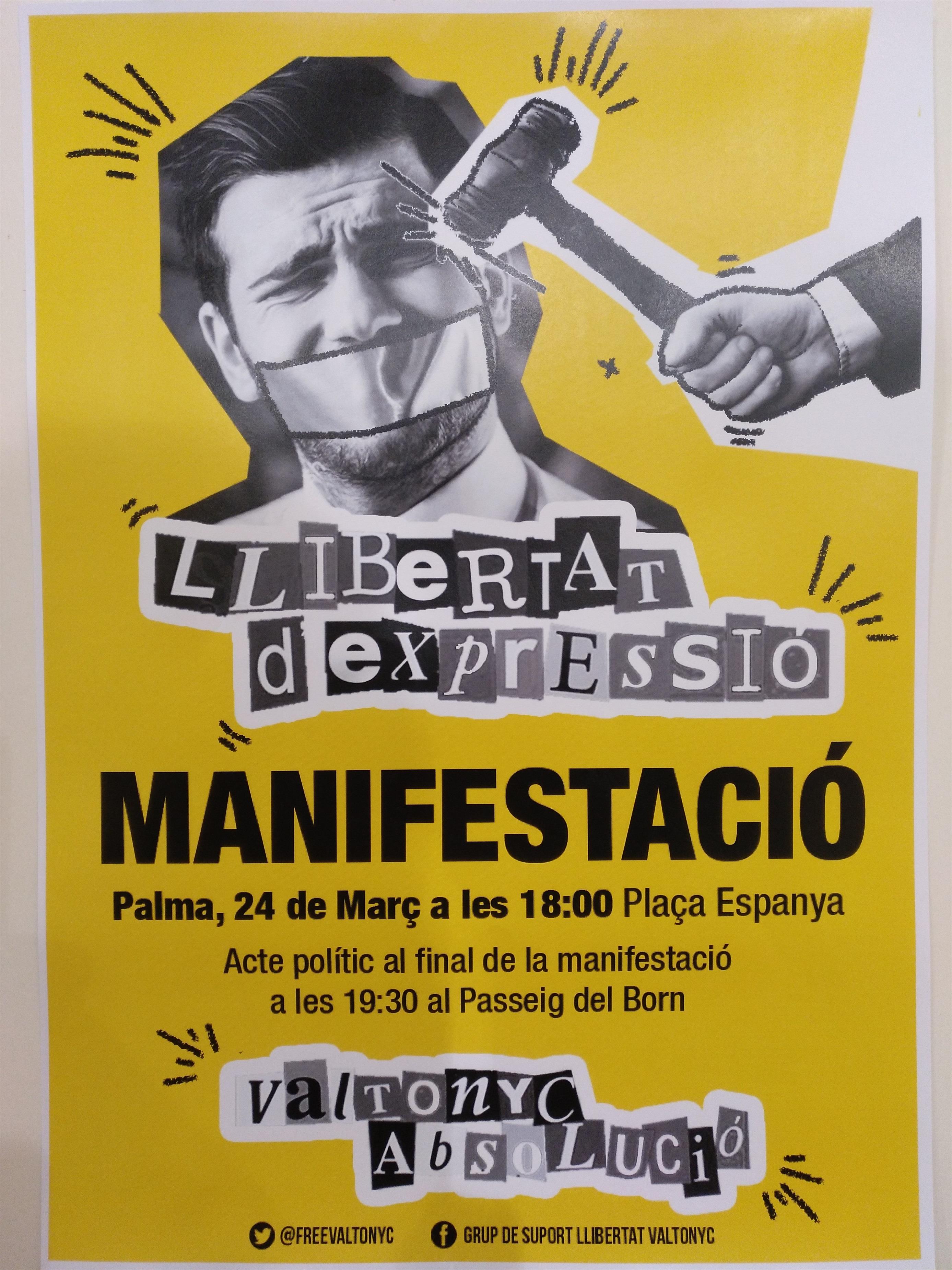 Cartel De La Manifestación De Este Sábado En Apoyo A Valtonyc En Palma | Europa Press ep cartella manifestacioneste sabadoapoyovaltonycpalma