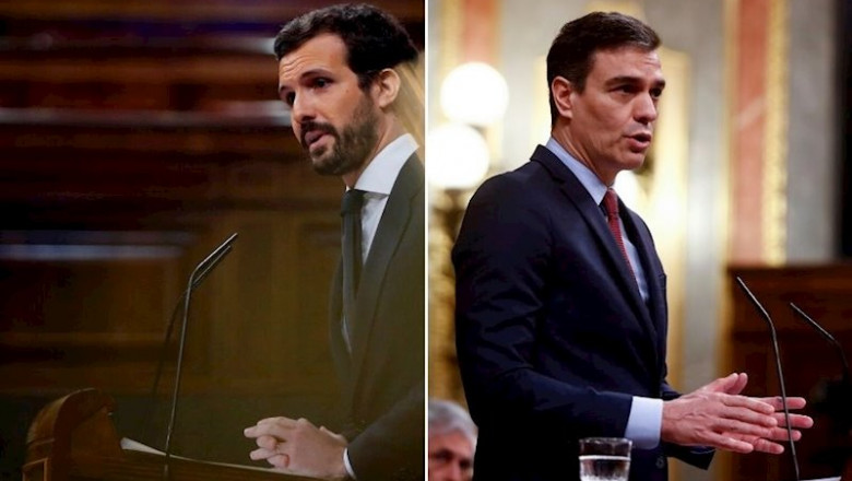 ep pedro sanchez y pablo casado durante el pleno celebrado este jueves en el congreso para aprobar