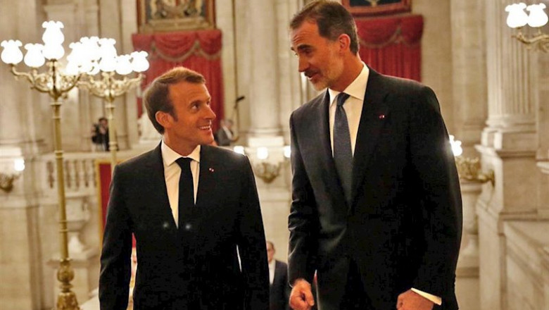 El presidente de Francia, Emmanuel Macrón y el Rey Felipe VI durante una cena celebrada en la Zarzuela en 2018. | Casa Real - Archivo ep el presidente de francia emmanuel macron y el rey felipe vi durante una cena celebrada en la