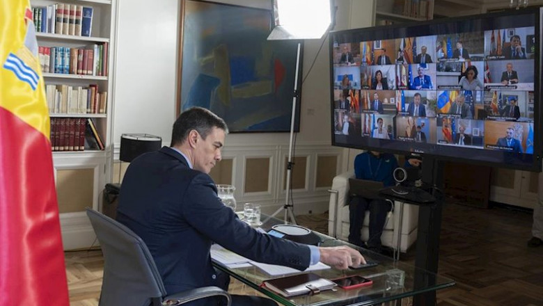 El presidente del Gobierno, Pedro Sánchez, durante la videoconferencia con los presidentes autonómicos | Moncloa ep el presidente del gobierno pedro sanchez durante la videoconferencia con los presidentes