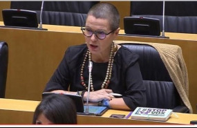 ep la diputada de erc maria carvalho y su cartel en contra del vox en el congreso