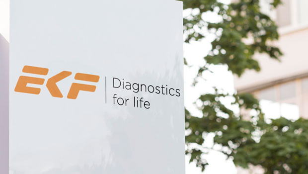 dl ekf diagnostics holdings aim laboratory reagent point of care diagnostic materials supplier medical pharmaceutical healthcare logo