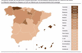 ep mapa con variacion anual de los precios industriales por comunidades autonomas en febrero de 2025