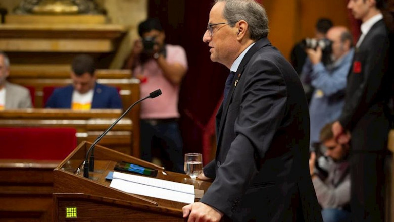 El president de la Generalitat de Catalunya, Quim Torra, comparece en el Parlament para informar de los últimos acontecimientos sucedidos tras conocerse la sentencia del ‘proces’ el pasado 14 de octubre, en Barcelona (Cataluña, España), a 17 de octubre de | David Zorrakino - Europa Press ep el president de la generalitat de catalunya quim torra comparece en el parlament para informar de