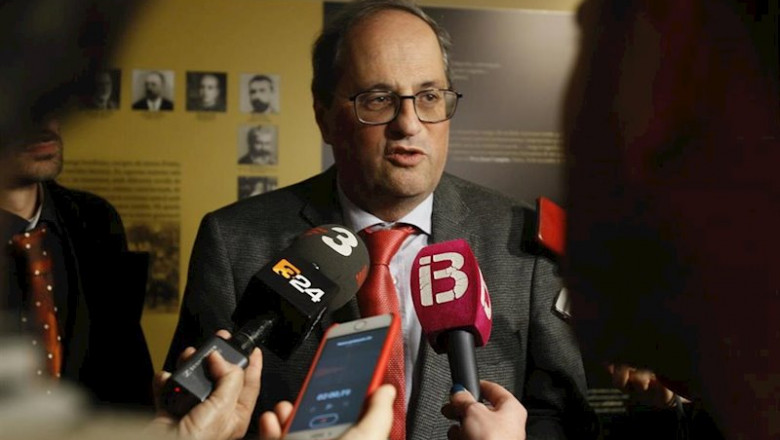 El presidente de la Generalitat de Cataluña, Quim Torra, atiende a los medios de comunicación tras una reunión para evaluar la situación de la cultura y la literatura en Baleares, en Palma de Mallorca/Mallorca/Islas Baleares (España) a 6 de marzo de 2020. | Isaac Buj - Europa Press ep islas baleares espana a 6 de marzo de 2020