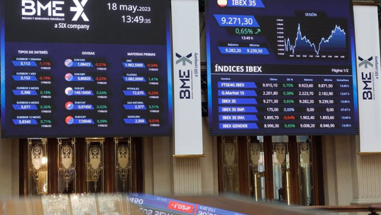 ep paneles del ibex 35 en el palacio de la bolsa a 18 de mayo de 2023 en madrid espana el ibex 35 ha ep paneles del ibex 35 en el palacio de la bolsa a 18 de mayo de 2023 en madrid espana el ibex 35 ha